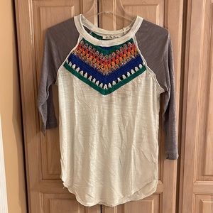 Free People crochet neck baseball tee